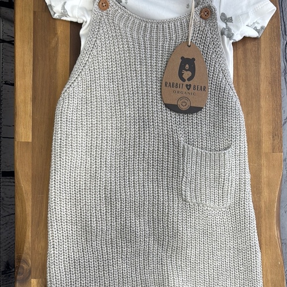 Rabbit 💜Bear Organic Cozy Gray Knit Overalls with Ribbed Texture - Picture 5 of 10